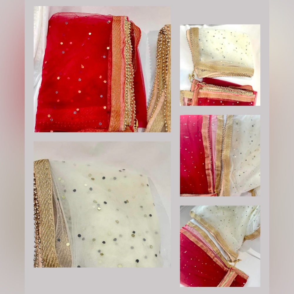 Bundle of Two New/ Duppatta Scarf  Net Mirror New Red and white Head Wrap